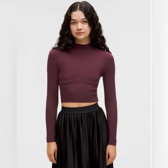 Lululemon Ribbed-Knit Twist-Back Mockneck Sweater NWT in Garnet Red - Picture 2 of 8